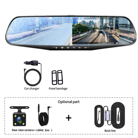 Car DVR Rearview Mirror: Dual Lens Recorder for Clear Front and Rear Footage